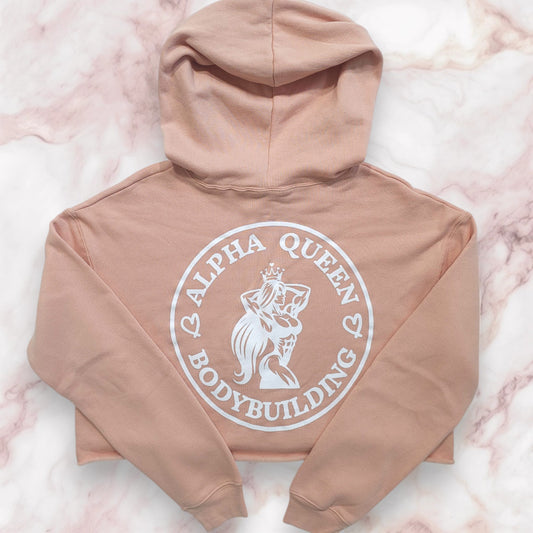 Peachy Crop Top Hoodie Fleece WHITE Logo