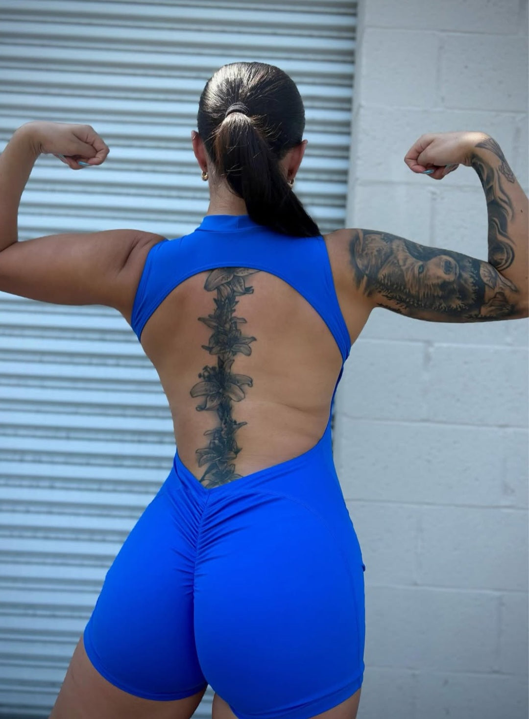 Bold Blue Bodysuit- Open Back/Shorts